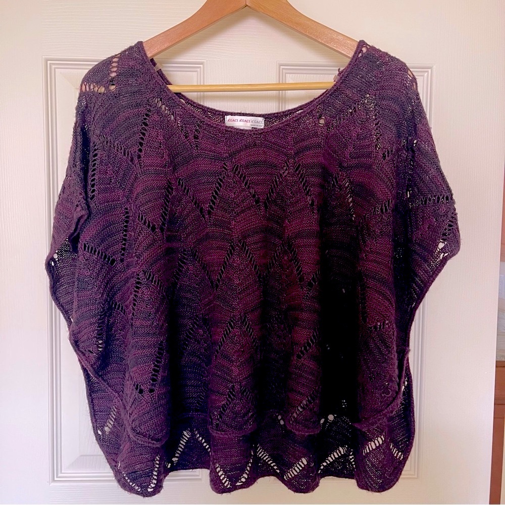 A’gaci Knit Poncho-Style Purple Top